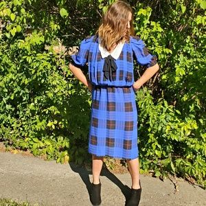 Vintage 80s Blue Plaid Dress